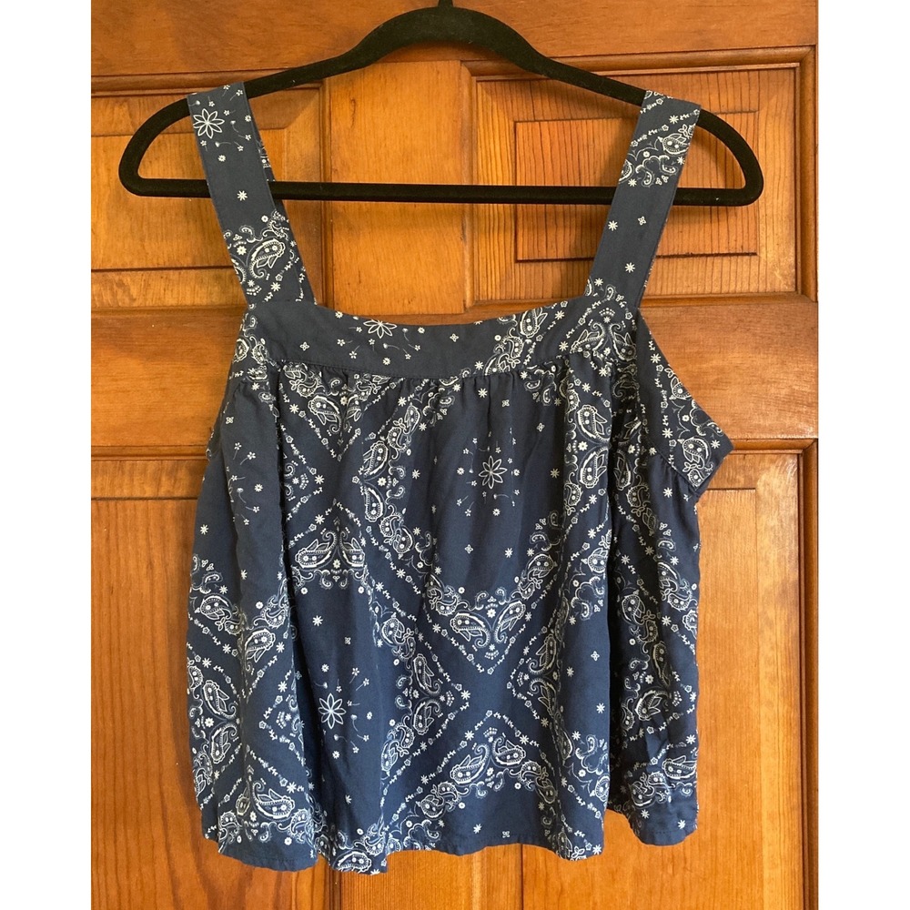Arizona Jean Co Womens L Blue Paisley Bandana Square Neck Tank Top Cowgirl Boho